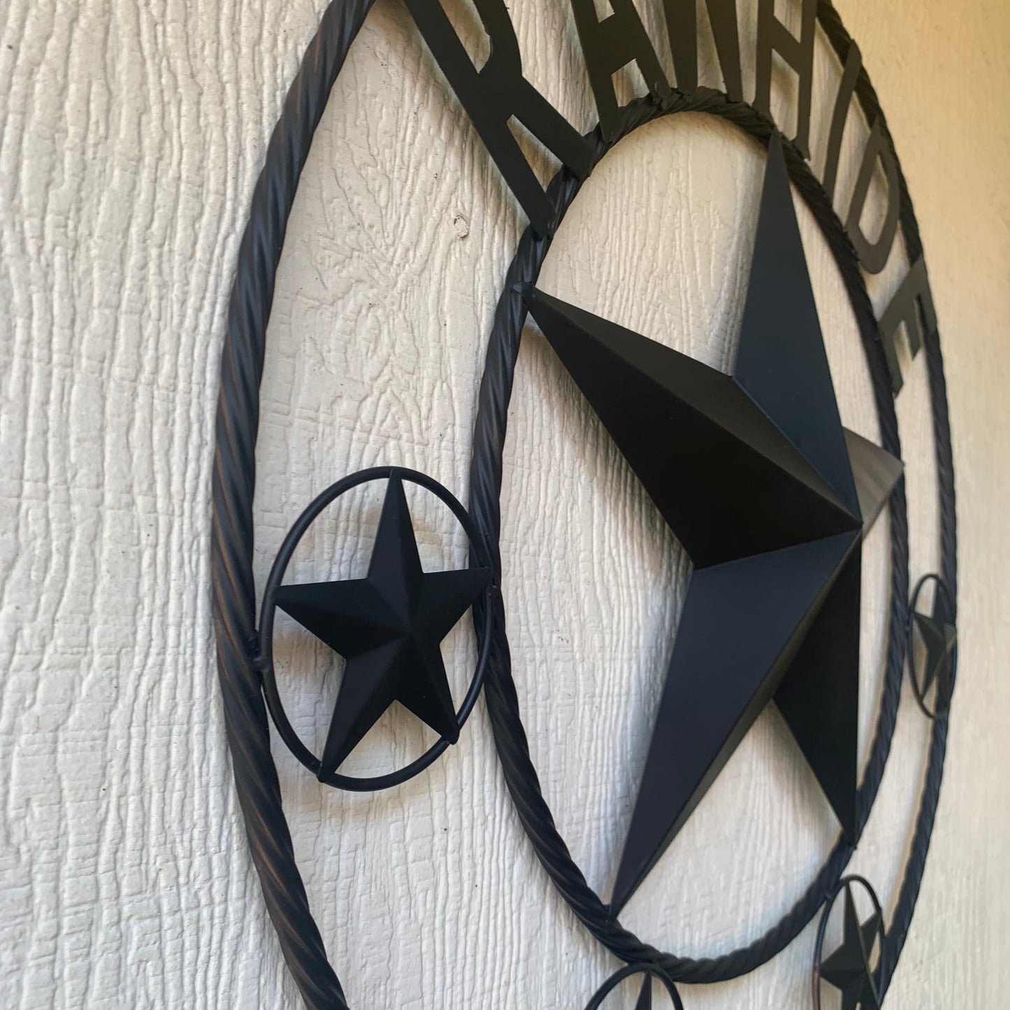 RAWHIDE STYLE CUSTOM STAR RUSTIC BLACK NAME BARN METAL STAR 3d TWISTED ROPE RING WESTERN HOME DECOR HANDMADE