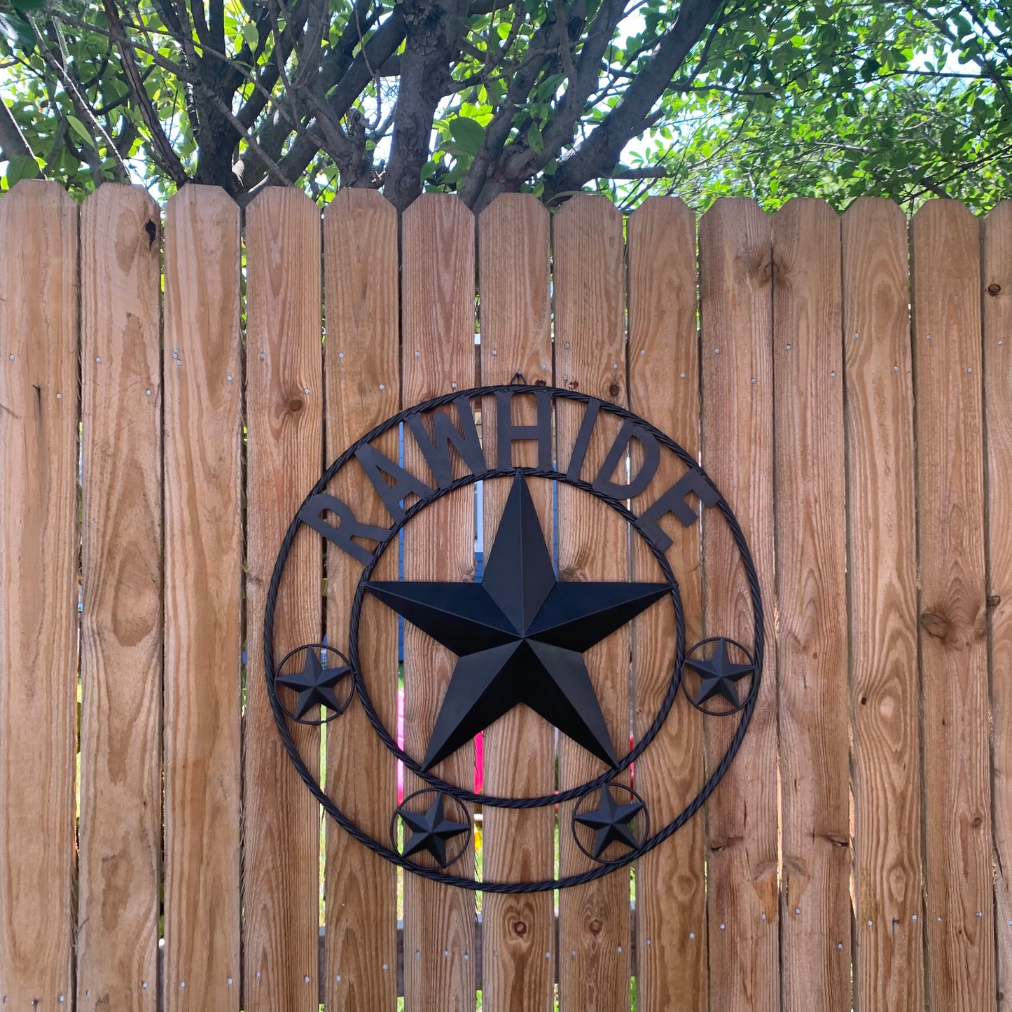 RAWHIDE STYLE CUSTOM STAR RUSTIC BLACK NAME BARN METAL STAR 3d TWISTED ROPE RING WESTERN HOME DECOR HANDMADE