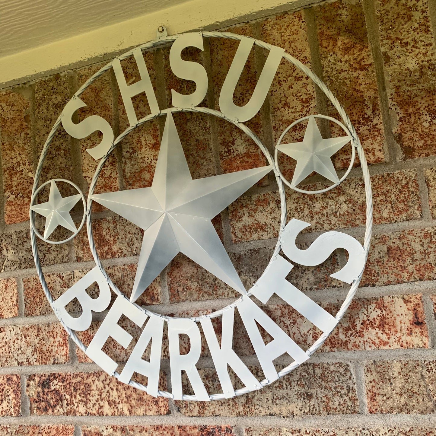 24",32" SHSU SAM HOUSTON BEARKATS RUSTIC WHITE METAL CUSTOM VINTAGE CRAFT RUSTIC BLACK TEAM STAR HANDMADE