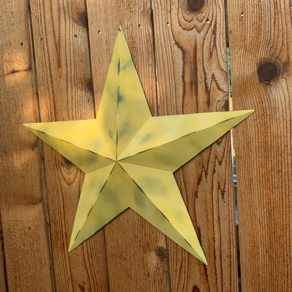 #EH10482 MUSTAND LIGHT YELLOW DISTRESSED BARN STAR TWO TONE METAL ART WESTERN HOME DECOR HANDMADE NEW
