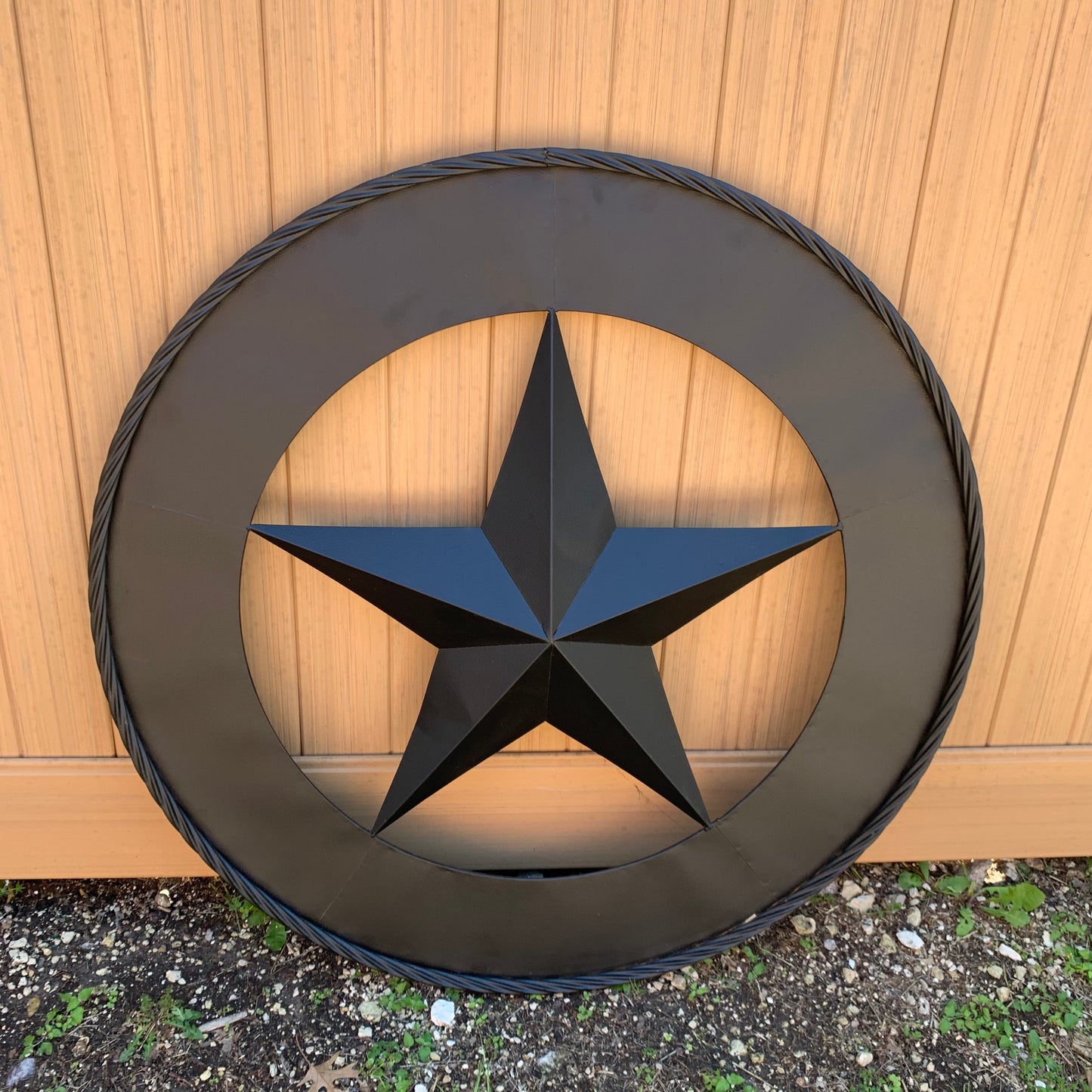 36" RUSTIC BLACK LONE STAR WIDE BAND RING TWISTED ROPE RING 3d METAL STAR WALL ART WESTERN HOME DECOR HANDMADE NEW #EH11879