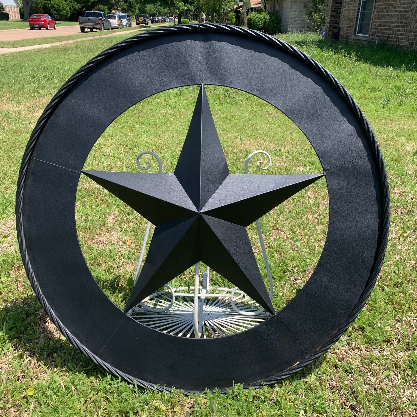 36" RUSTIC BLACK LONE STAR WIDE BAND RING TWISTED ROPE RING 3d METAL STAR WALL ART WESTERN HOME DECOR HANDMADE NEW #EH11879
