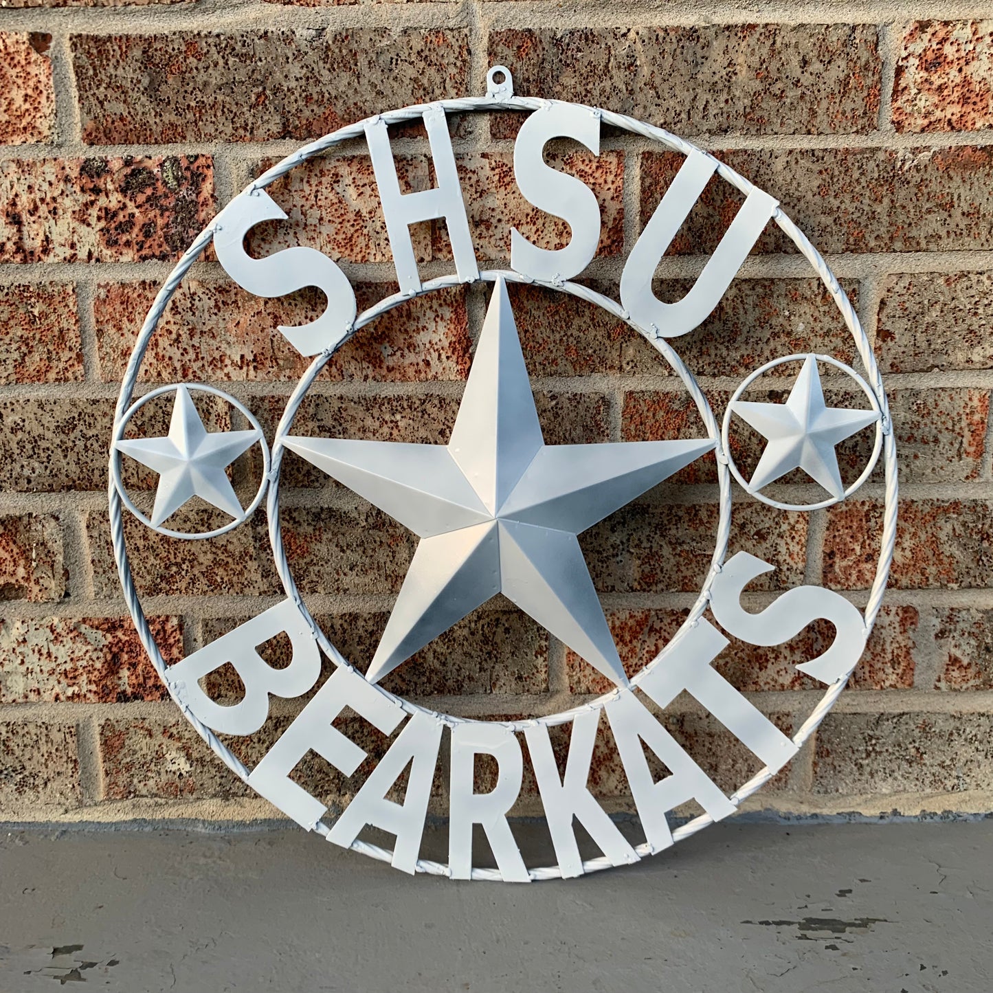 24",32" SHSU SAM HOUSTON BEARKATS RUSTIC WHITE METAL CUSTOM VINTAGE CRAFT RUSTIC BLACK TEAM STAR HANDMADE