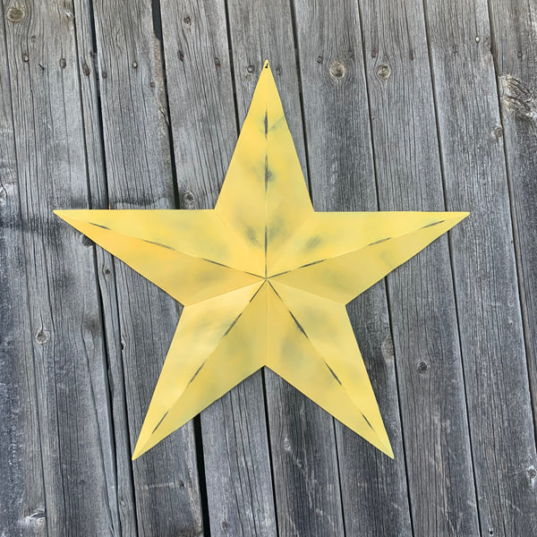 #EH10482 MUSTAND LIGHT YELLOW DISTRESSED BARN STAR TWO TONE METAL ART WESTERN HOME DECOR HANDMADE NEW