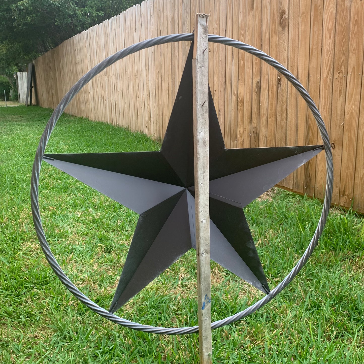 WHITE DISTRESSED STAR STYLE# 1 RUSTIC BARN LONE STAR ROPE RING METAL WALL ART