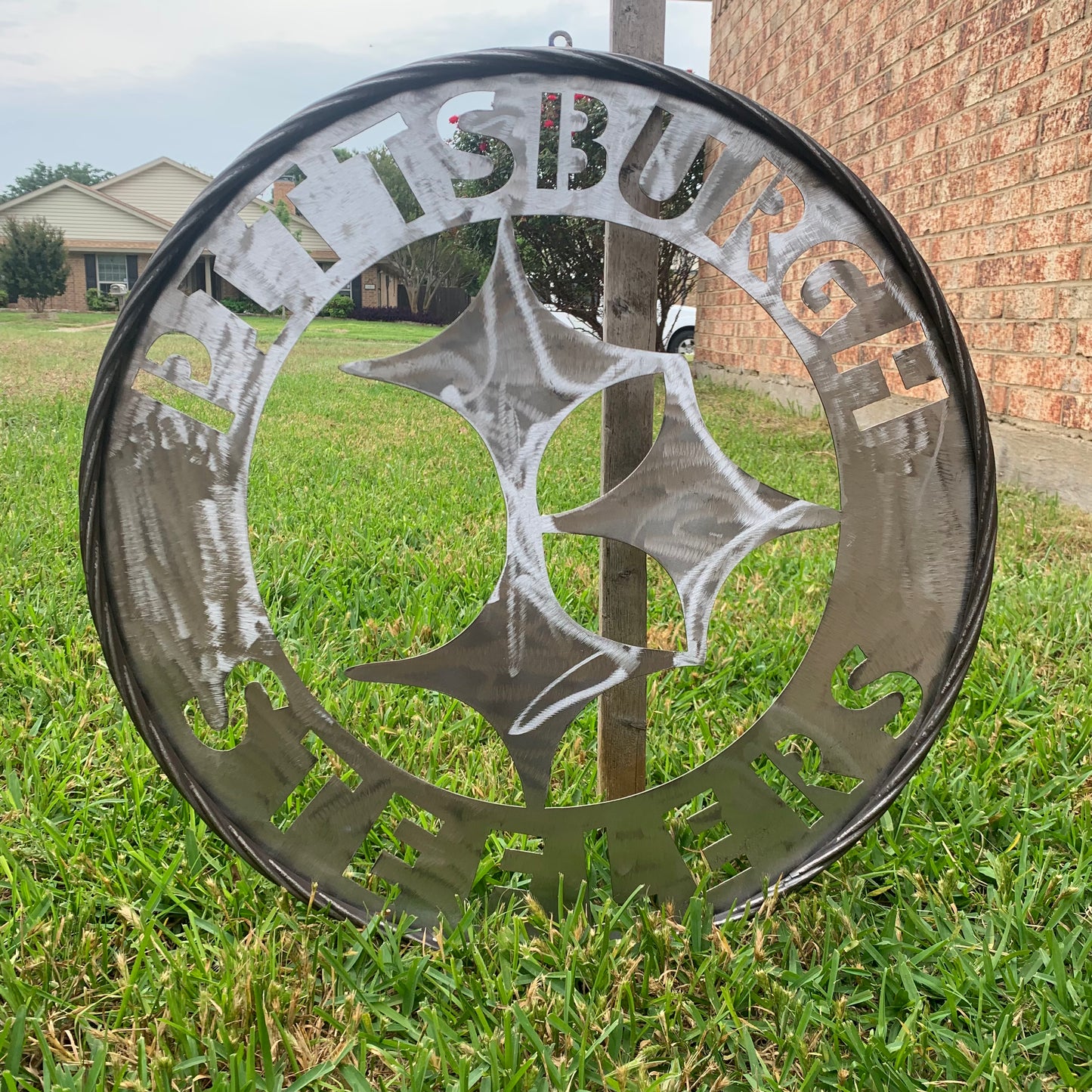 PITTSBURGH STEELERS CUSTOM RAW METAL VINTAGE CRAFT TEAM SIGN HANDMADE