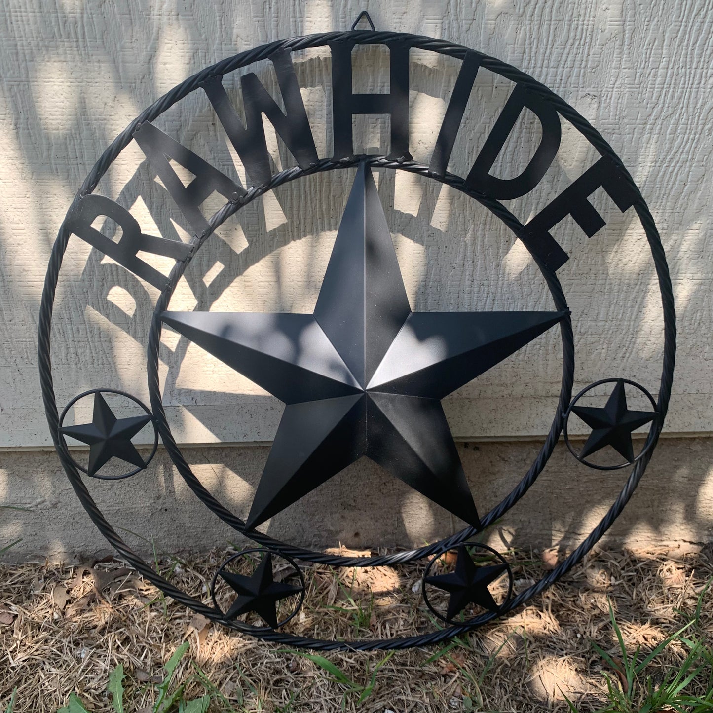 RAWHIDE STYLE CUSTOM STAR RUSTIC BLACK NAME BARN METAL STAR 3d TWISTED ROPE RING WESTERN HOME DECOR HANDMADE