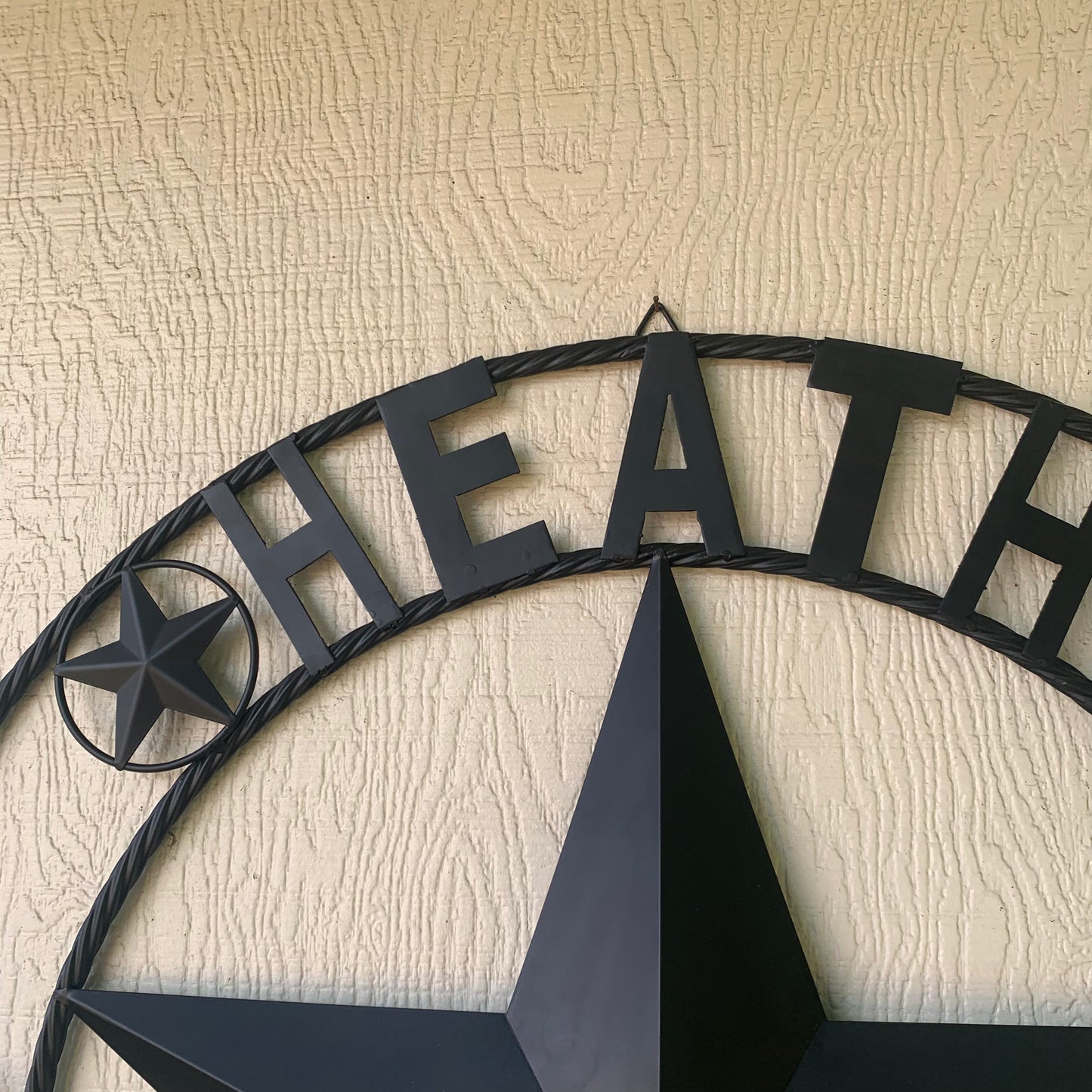 HEATH TEXAS STYLE CUSTOM STAR NAME BARN METAL STAR 3d TWISTED ROPE RING WESTERN HOME DECOR HANDMADE RUSTIC BLACK 24",32",34",36",40",42",44",46",50"