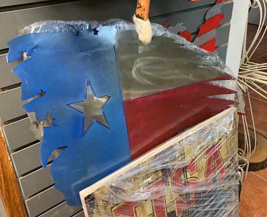 TEXAS TATTERED FLAG CUSTOM METAL VINTAGE CRAFT TEAM SIGN WALL ART WESTERN HOME DECOR HANDMADE
