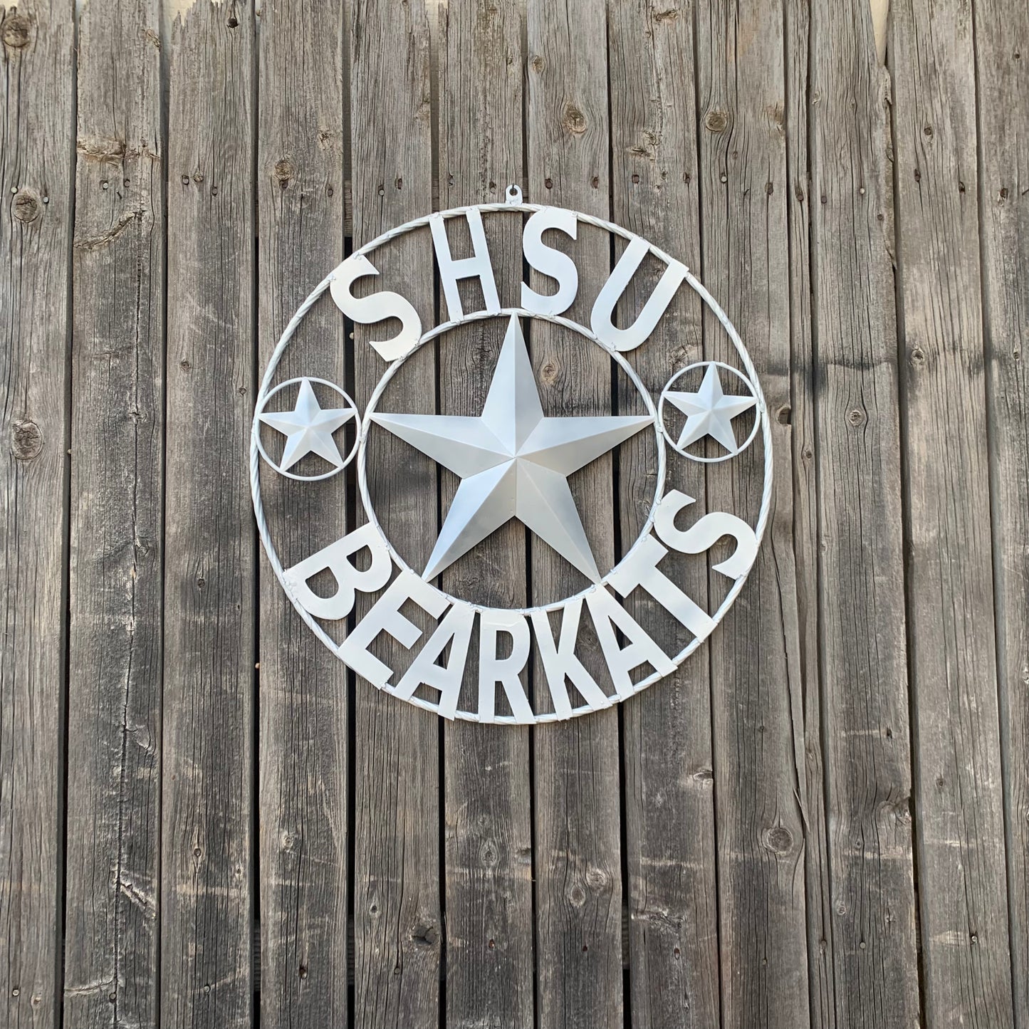 24",32" SHSU SAM HOUSTON BEARKATS RUSTIC WHITE METAL CUSTOM VINTAGE CRAFT RUSTIC BLACK TEAM STAR HANDMADE