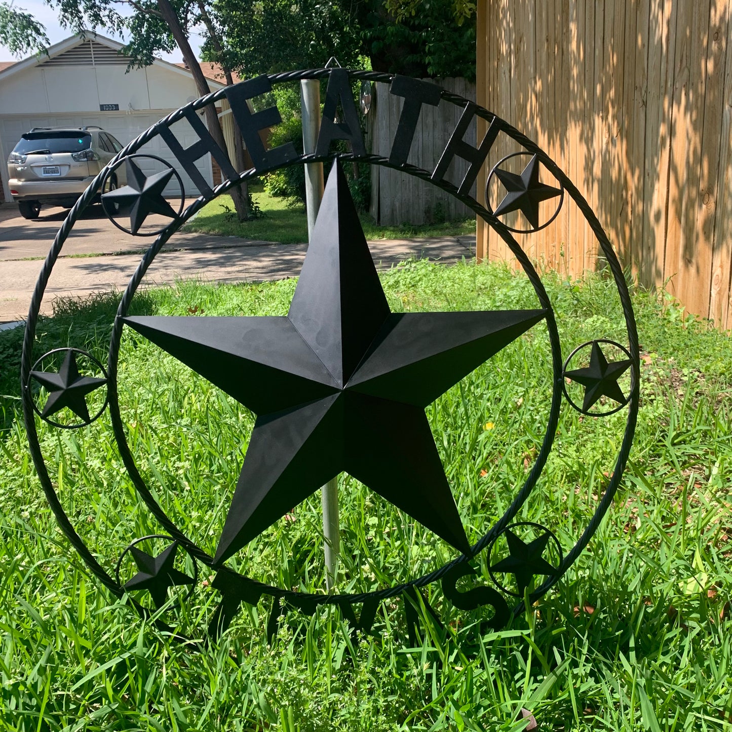 HEATH TEXAS STYLE CUSTOM STAR NAME BARN METAL STAR 3d TWISTED ROPE RING WESTERN HOME DECOR HANDMADE RUSTIC BLACK 24",32",34",36",40",42",44",46",50"