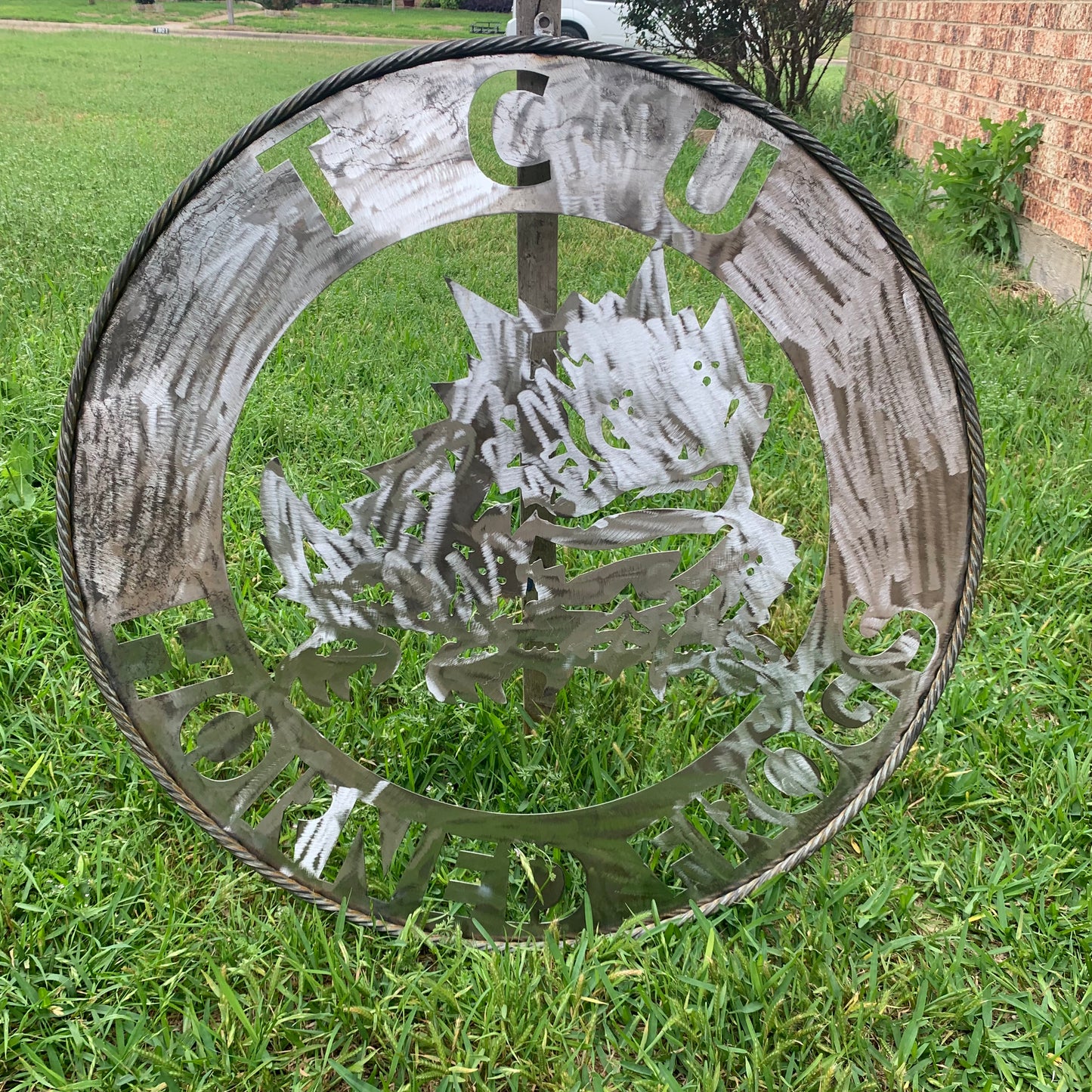 32" TCU HORNED FROGS CUSTOM RAW METAL VINTAGE CRAFT WIDE BAND RING TEAM SIGN HANDMADE