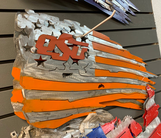 OSU TATTERED FLAG CUSTOM METAL VINTAGE CRAFT TEAM SIGN WALL ART WESTERN HOME DECOR HANDMADE