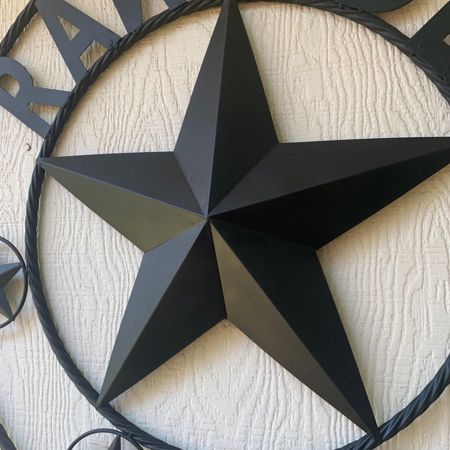 RAWHIDE STYLE CUSTOM STAR RUSTIC BLACK NAME BARN METAL STAR 3d TWISTED ROPE RING WESTERN HOME DECOR HANDMADE