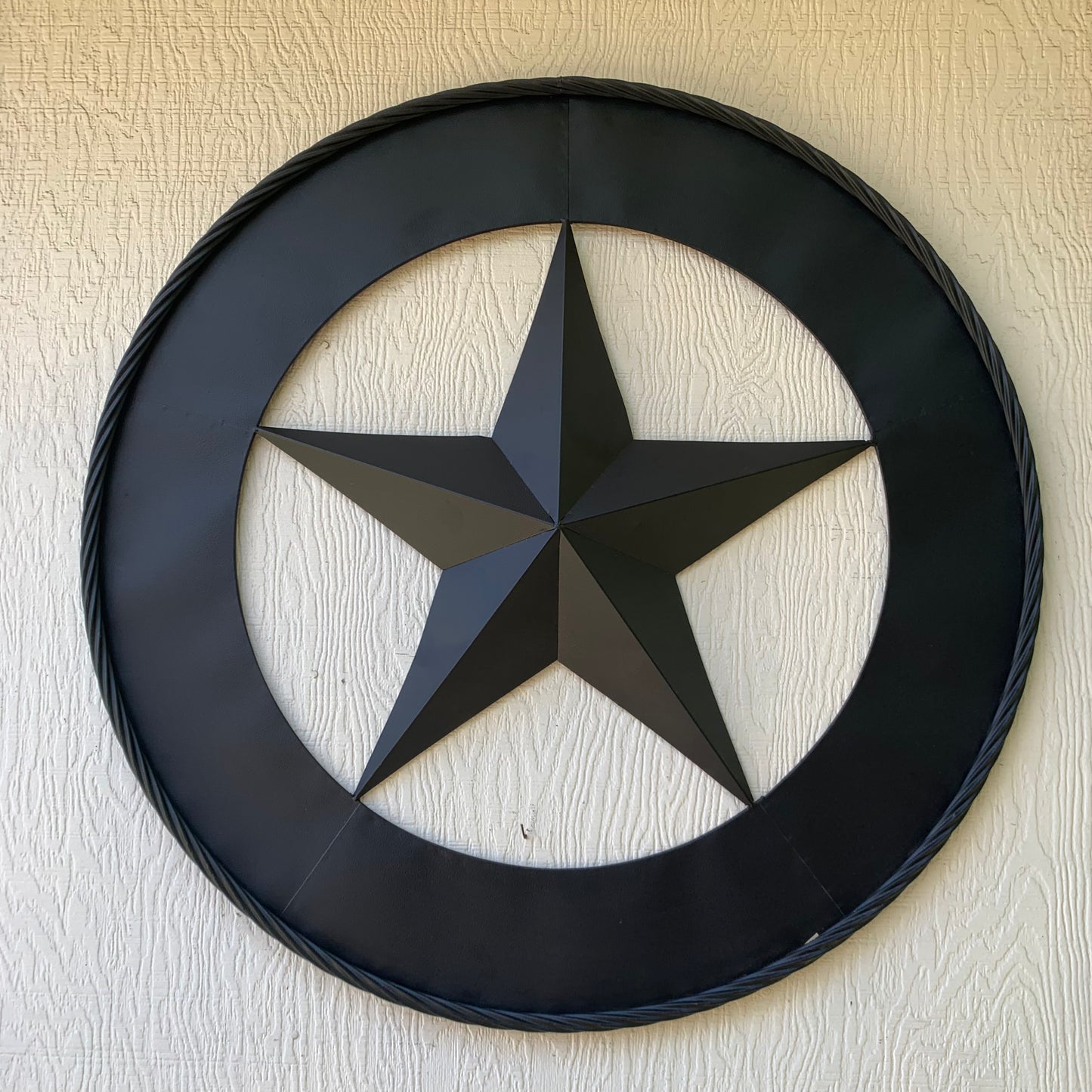 36" RUSTIC BLACK LONE STAR WIDE BAND RING TWISTED ROPE RING 3d METAL STAR WALL ART WESTERN HOME DECOR HANDMADE NEW #EH11879