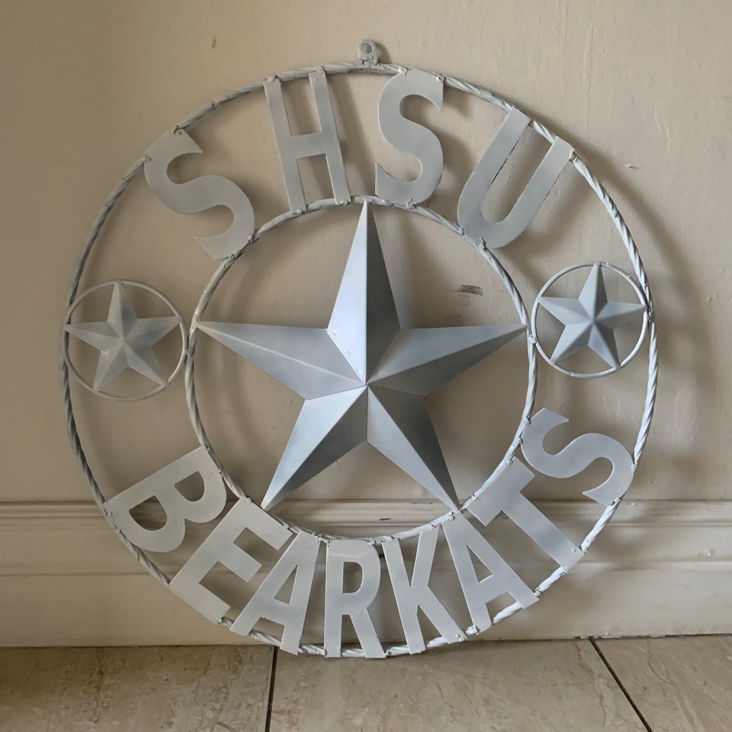 24",32" SHSU SAM HOUSTON BEARKATS RUSTIC WHITE METAL CUSTOM VINTAGE CRAFT RUSTIC BLACK TEAM STAR HANDMADE
