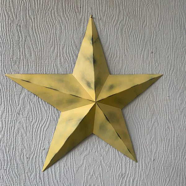 #EH10482 MUSTAND LIGHT YELLOW DISTRESSED BARN STAR TWO TONE METAL ART WESTERN HOME DECOR HANDMADE NEW