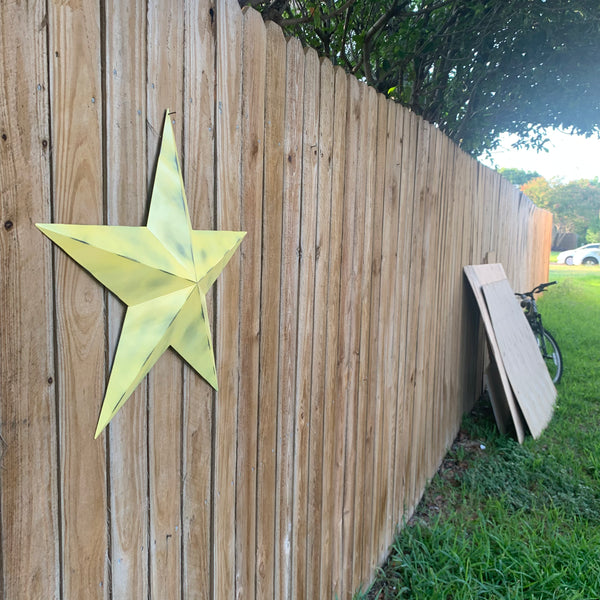 #EH10482 MUSTAND LIGHT YELLOW DISTRESSED BARN STAR TWO TONE METAL ART WESTERN HOME DECOR HANDMADE NEW