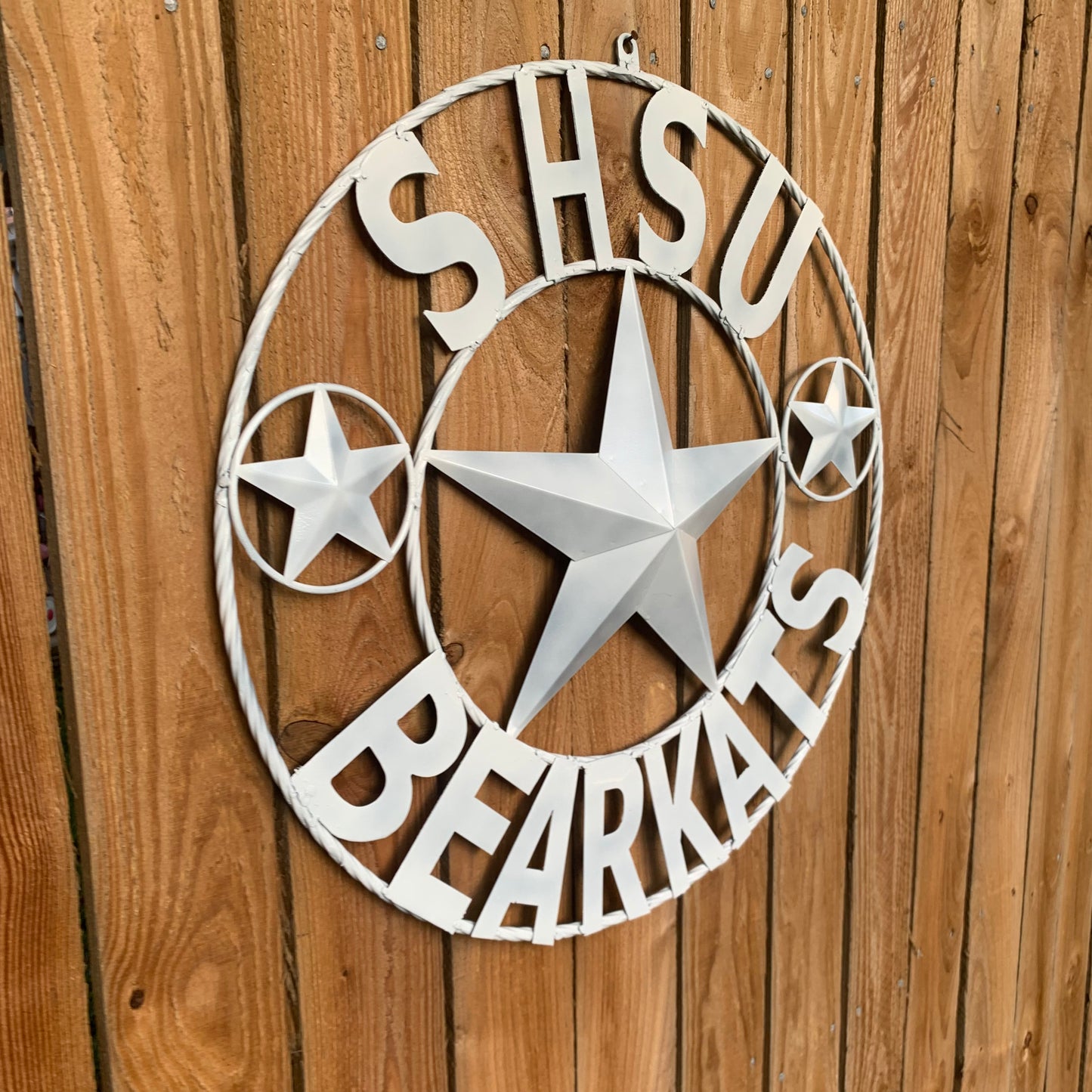 24",32" SHSU SAM HOUSTON BEARKATS RUSTIC WHITE METAL CUSTOM VINTAGE CRAFT RUSTIC BLACK TEAM STAR HANDMADE