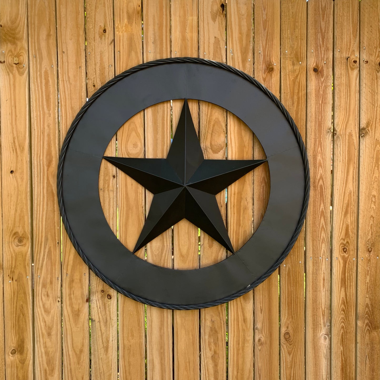36" RUSTIC BLACK LONE STAR WIDE BAND RING TWISTED ROPE RING 3d METAL STAR WALL ART WESTERN HOME DECOR HANDMADE NEW #EH11879