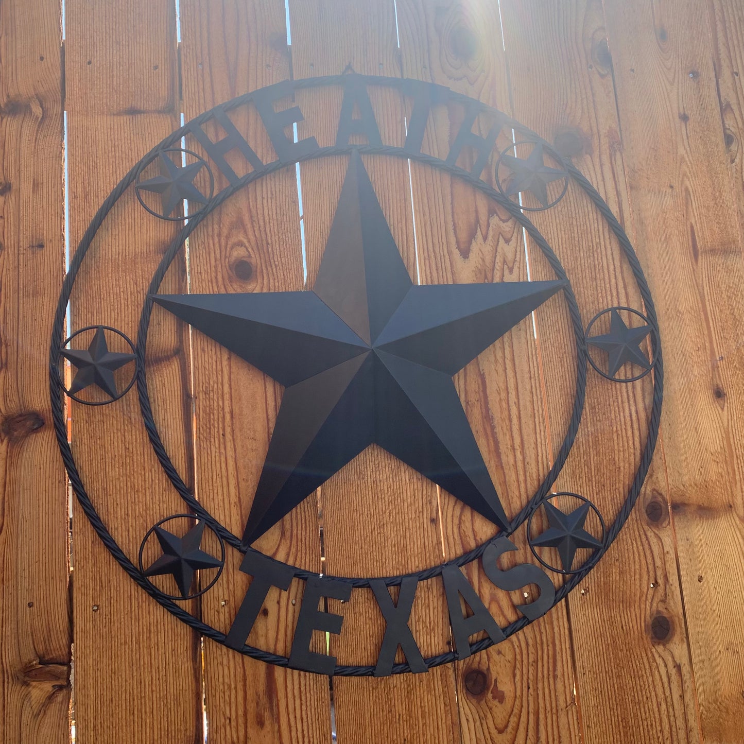 HEATH TEXAS STYLE CUSTOM STAR NAME BARN METAL STAR 3d TWISTED ROPE RING WESTERN HOME DECOR HANDMADE RUSTIC BLACK 24",32",34",36",40",42",44",46",50"
