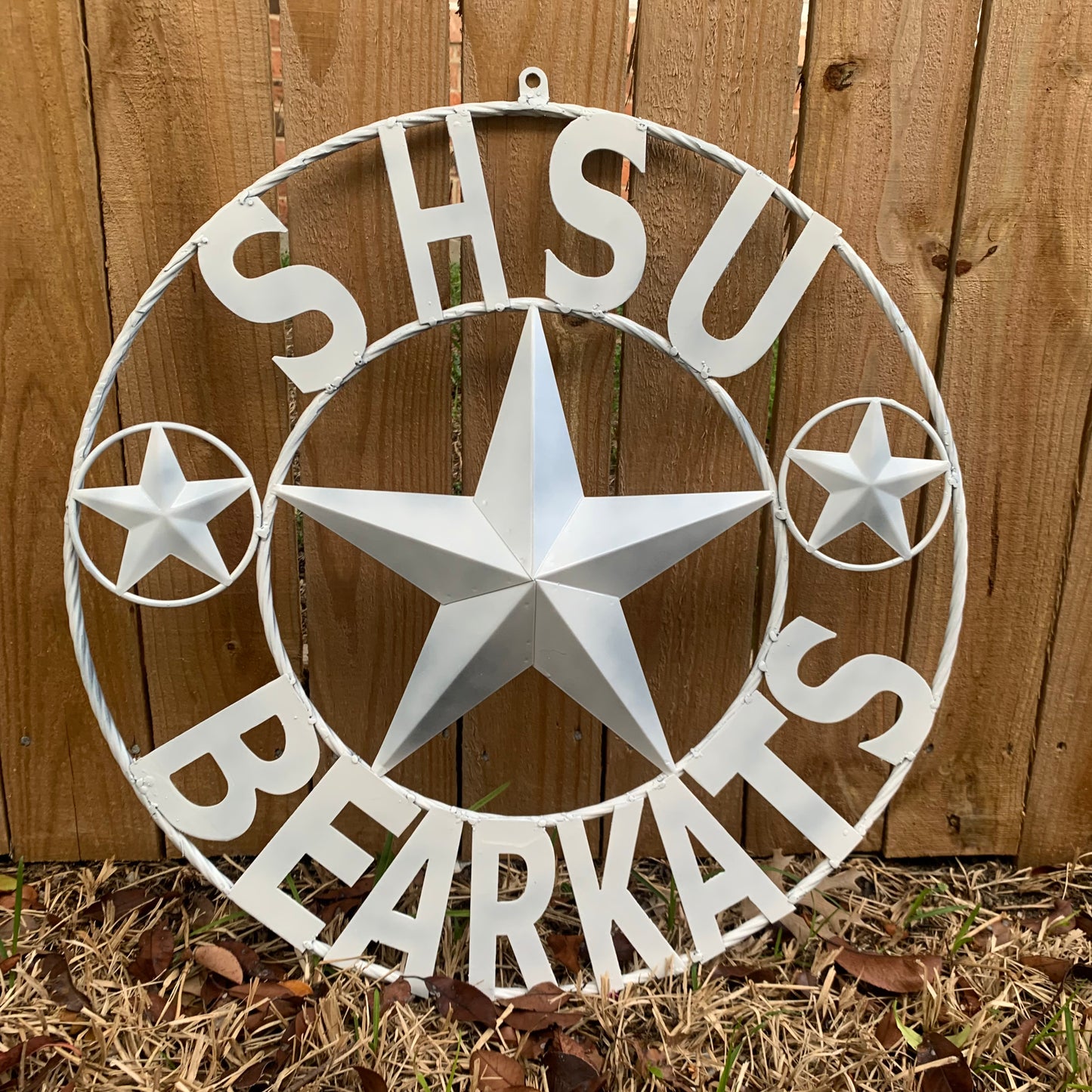 24",32" SHSU SAM HOUSTON BEARKATS RUSTIC WHITE METAL CUSTOM VINTAGE CRAFT RUSTIC BLACK TEAM STAR HANDMADE