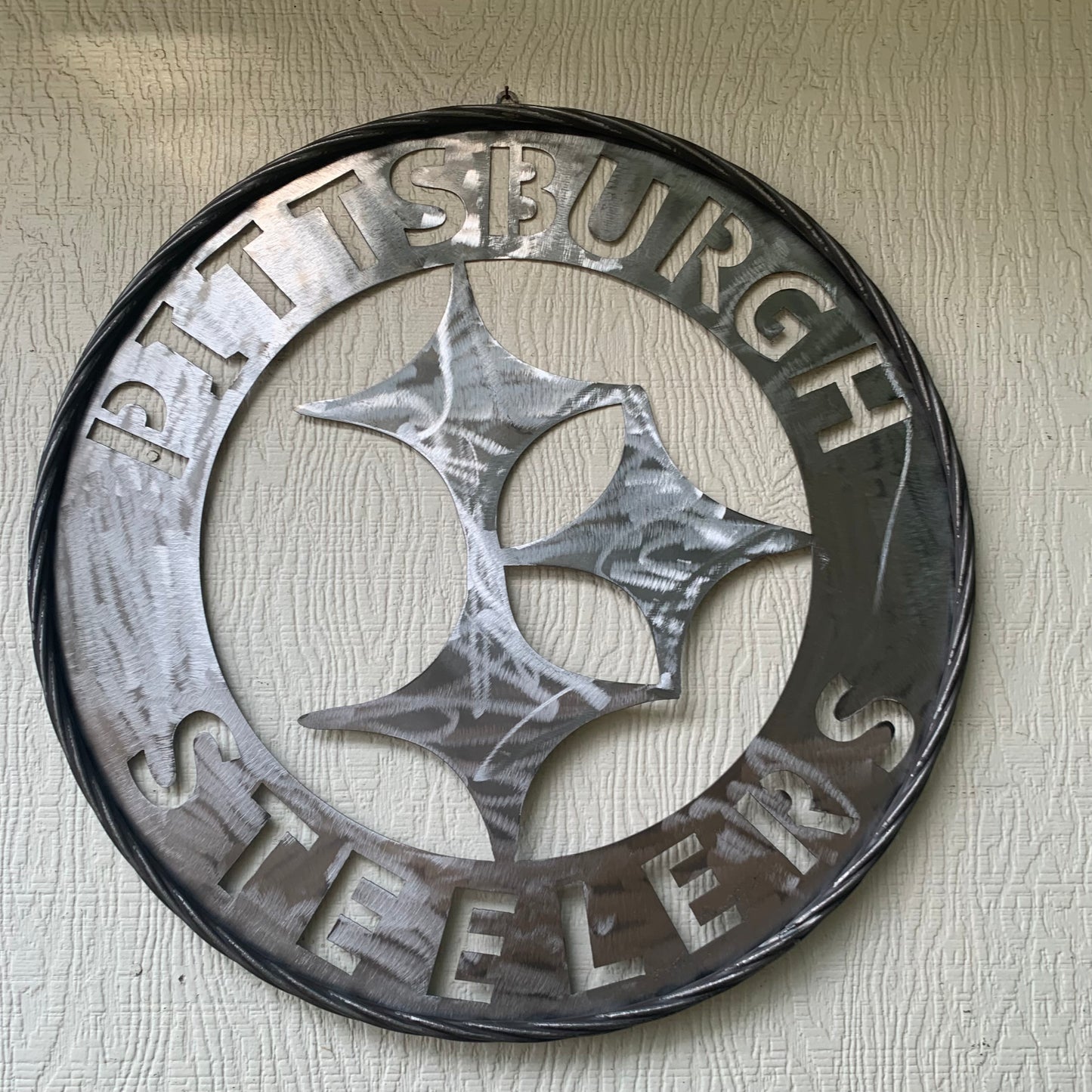PITTSBURGH STEELERS CUSTOM RAW METAL VINTAGE CRAFT TEAM SIGN HANDMADE