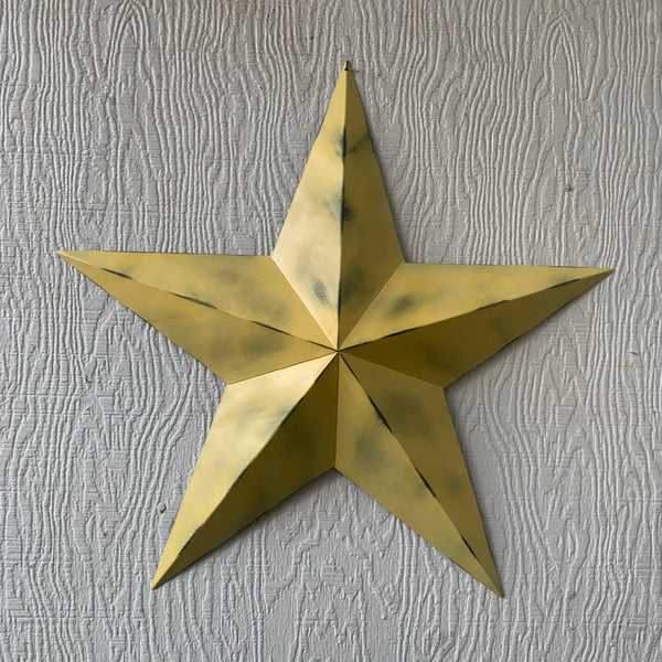#EH10482 MUSTAND LIGHT YELLOW DISTRESSED BARN STAR TWO TONE METAL ART WESTERN HOME DECOR HANDMADE NEW