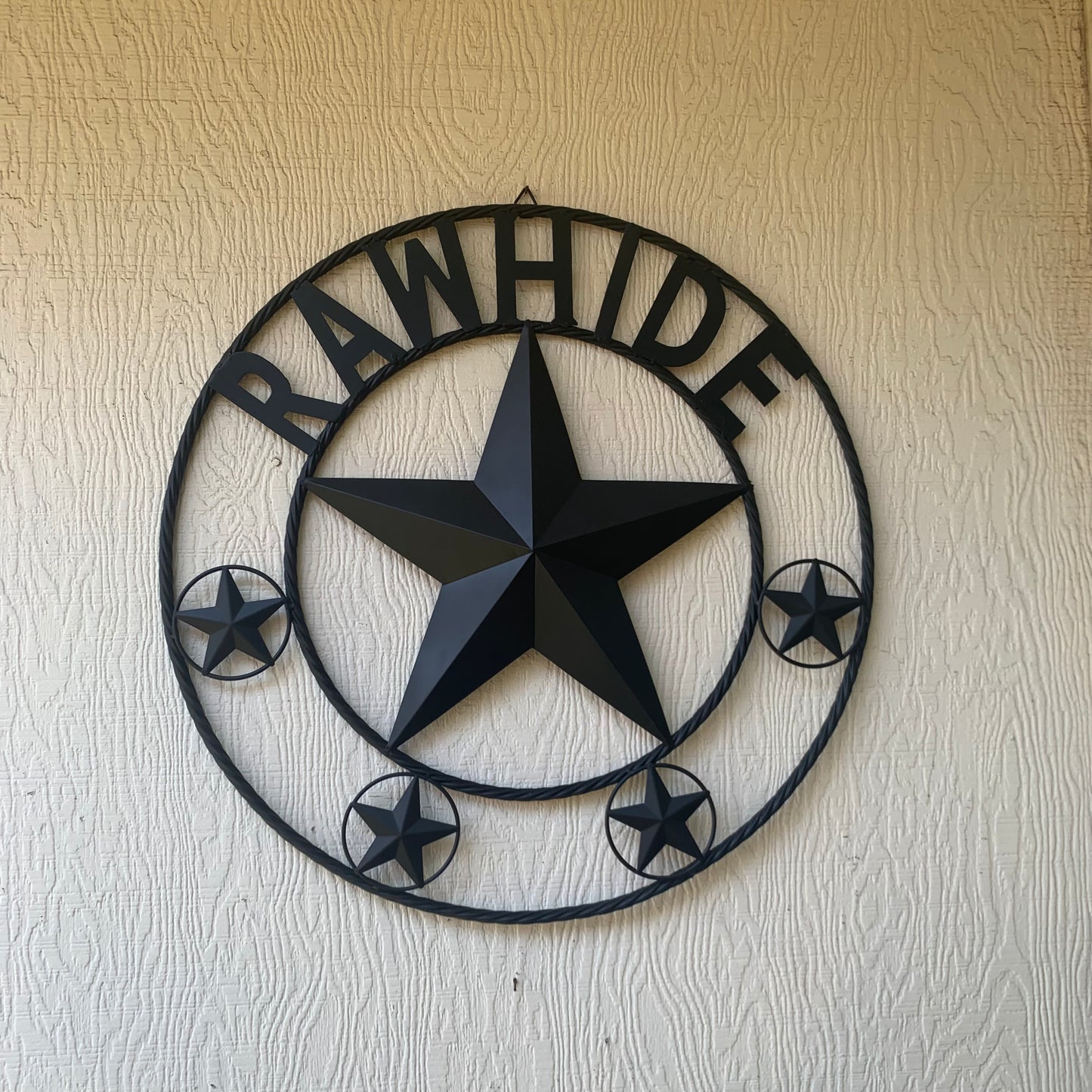 RAWHIDE STYLE CUSTOM STAR RUSTIC BLACK NAME BARN METAL STAR 3d TWISTED ROPE RING WESTERN HOME DECOR HANDMADE