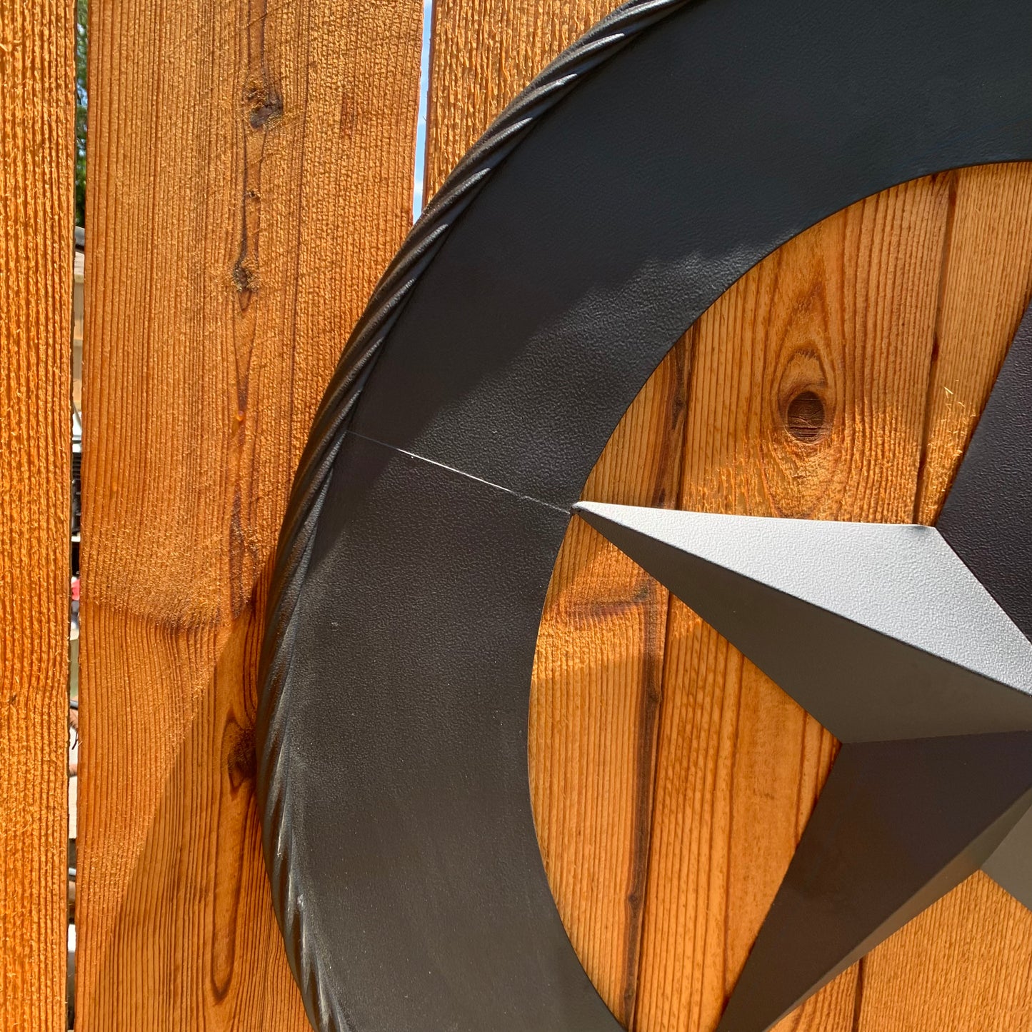 36" RUSTIC BLACK LONE STAR WIDE BAND RING TWISTED ROPE RING 3d METAL STAR WALL ART WESTERN HOME DECOR HANDMADE NEW #EH11879