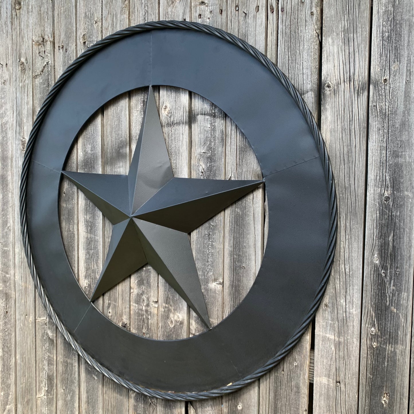 36" RUSTIC BLACK LONE STAR WIDE BAND RING TWISTED ROPE RING 3d METAL STAR WALL ART WESTERN HOME DECOR HANDMADE NEW #EH11879