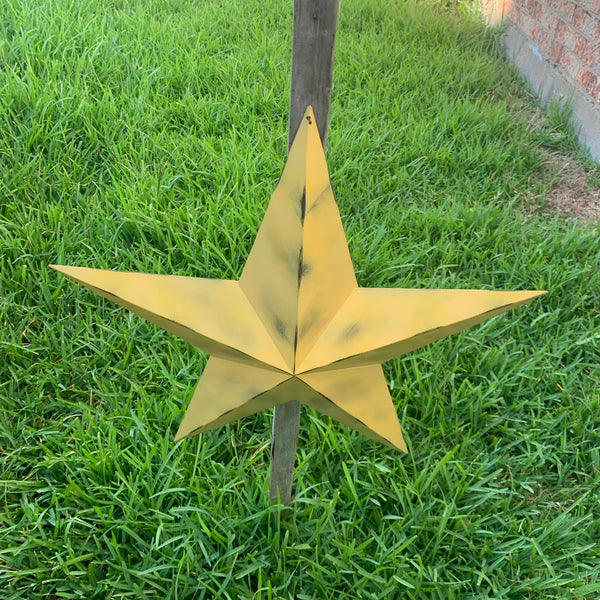 #EH10482 MUSTAND LIGHT YELLOW DISTRESSED BARN STAR TWO TONE METAL ART WESTERN HOME DECOR HANDMADE NEW