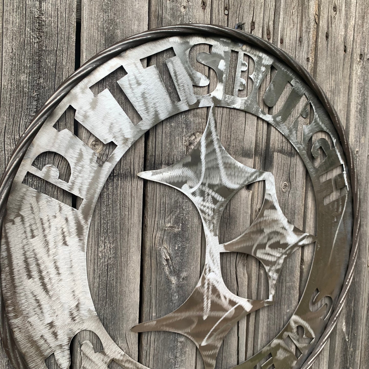 PITTSBURGH STEELERS CUSTOM RAW METAL VINTAGE CRAFT TEAM SIGN HANDMADE