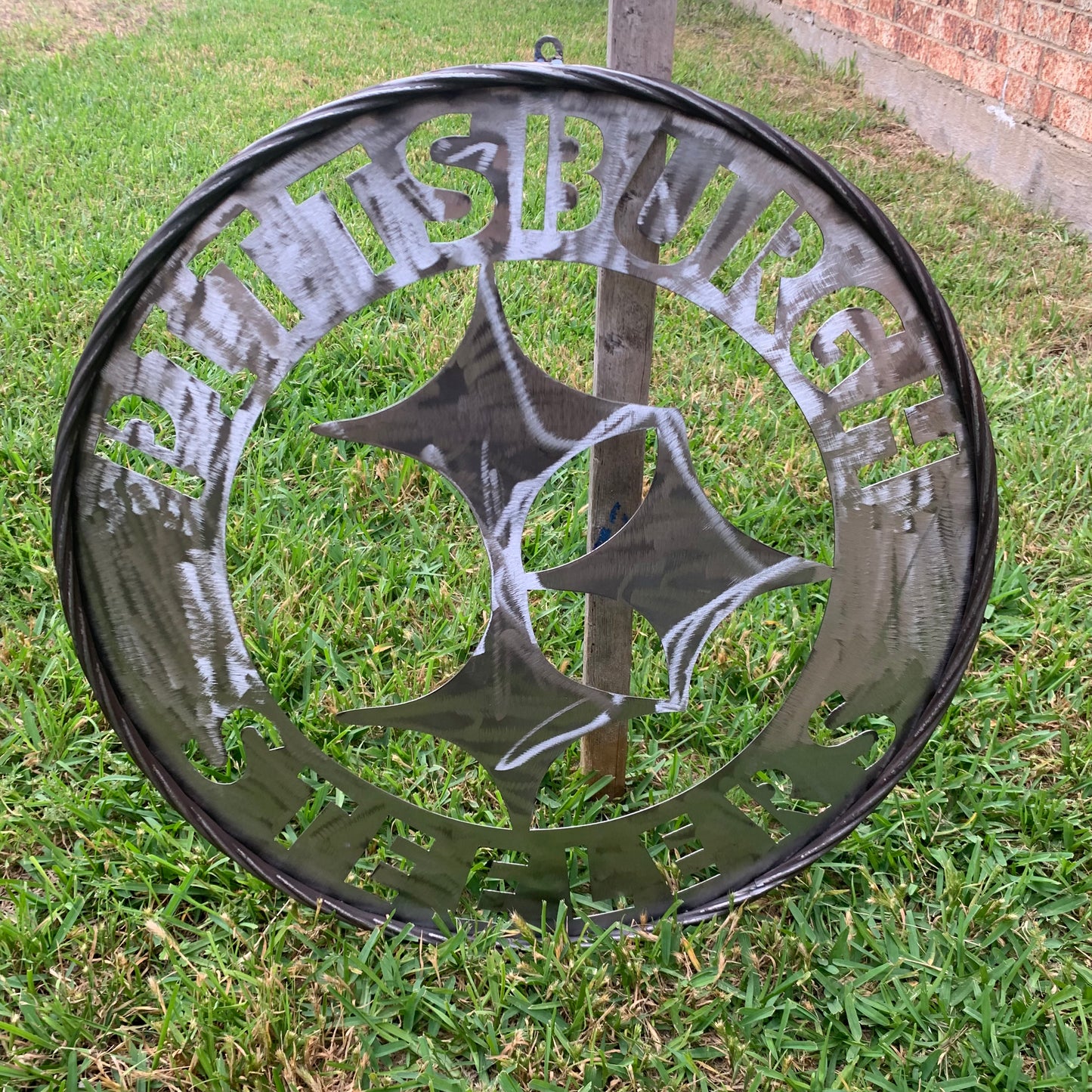 PITTSBURGH STEELERS CUSTOM RAW METAL VINTAGE CRAFT TEAM SIGN HANDMADE