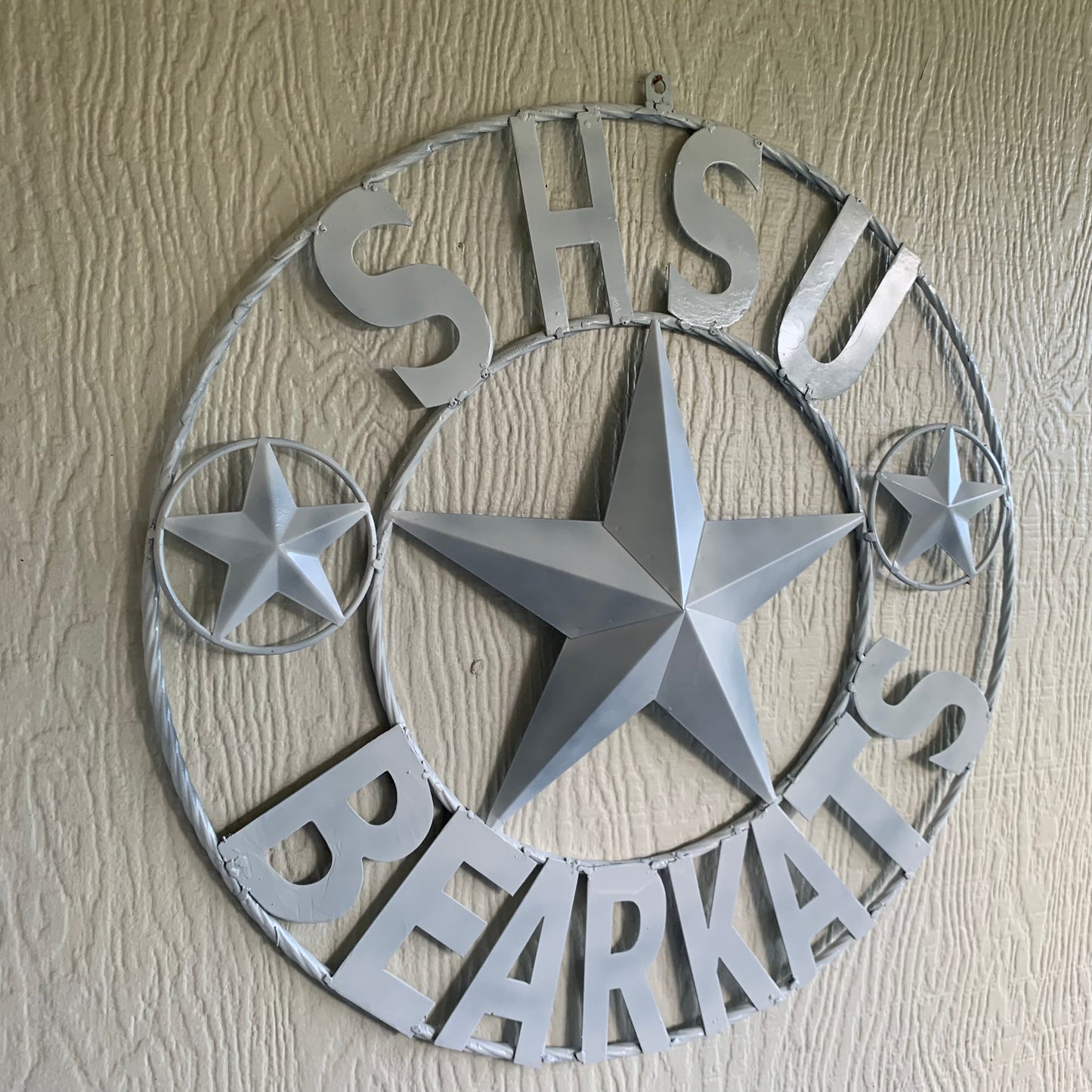 24",32" SHSU SAM HOUSTON BEARKATS RUSTIC WHITE METAL CUSTOM VINTAGE CRAFT RUSTIC BLACK TEAM STAR HANDMADE