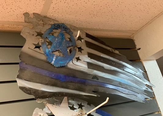 POLICE TATTERED FLAG CUSTOM METAL VINTAGE CRAFT WALL ART WESTERN HOME DECOR HANDMADE