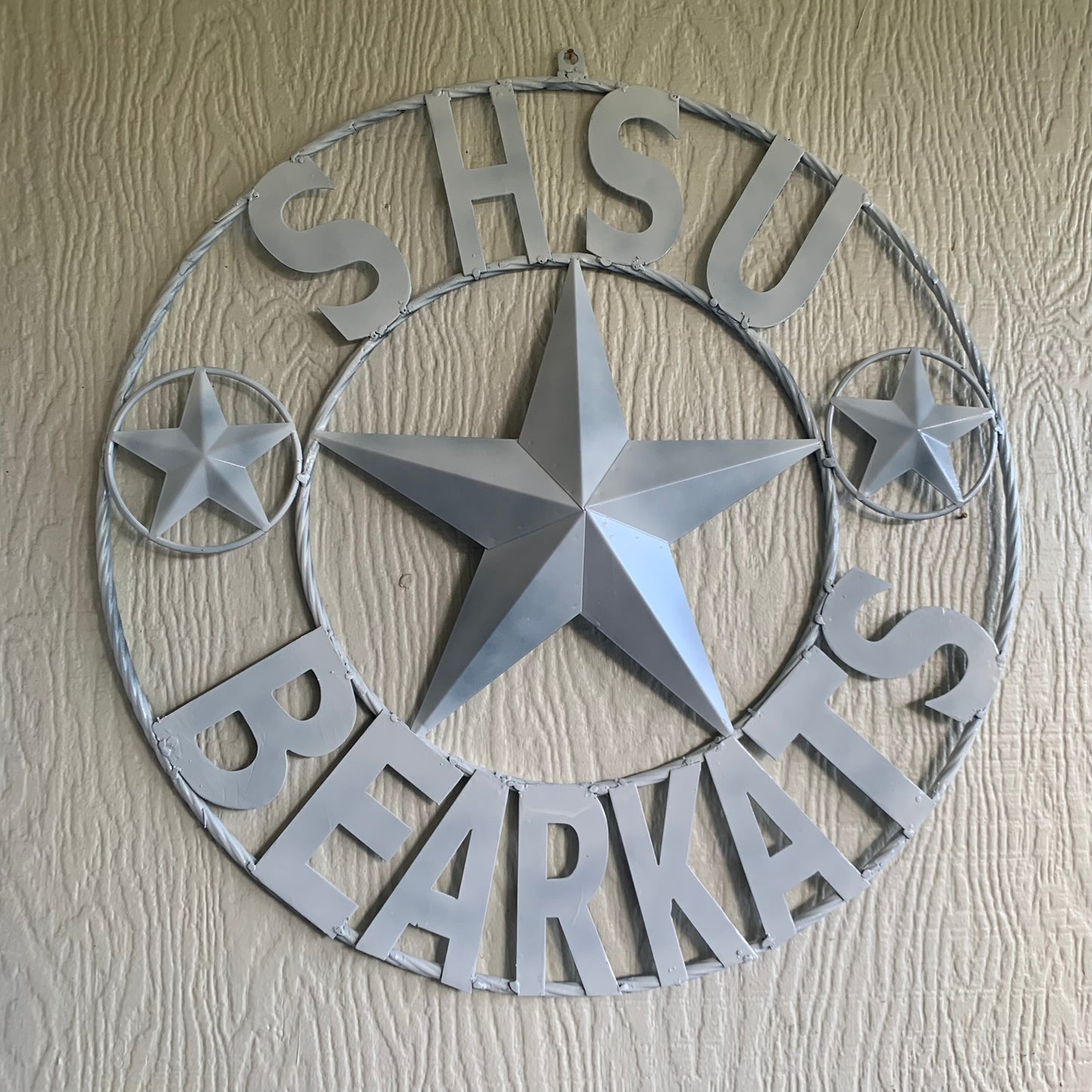 24",32" SHSU SAM HOUSTON BEARKATS RUSTIC WHITE METAL CUSTOM VINTAGE CRAFT RUSTIC BLACK TEAM STAR HANDMADE