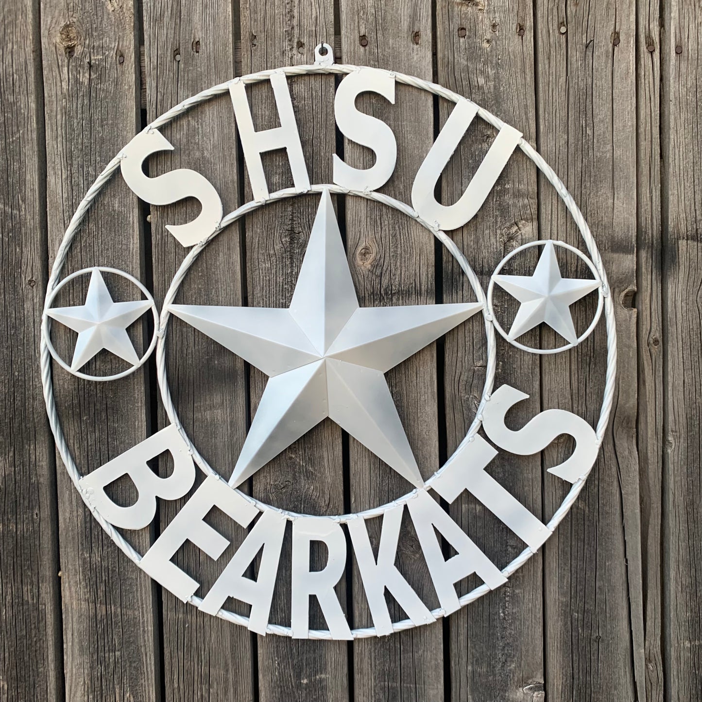 24",32" SHSU SAM HOUSTON BEARKATS RUSTIC WHITE METAL CUSTOM VINTAGE CRAFT RUSTIC BLACK TEAM STAR HANDMADE