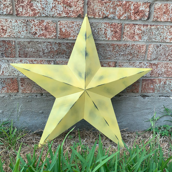 #EH10482 MUSTAND LIGHT YELLOW DISTRESSED BARN STAR TWO TONE METAL ART WESTERN HOME DECOR HANDMADE NEW