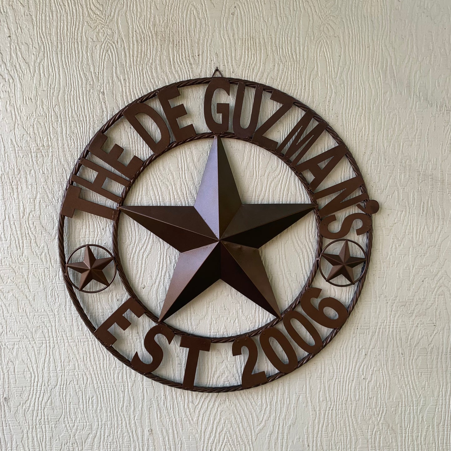 GUZMAN STYLE CUSTOM STAR NAME BARN METAL STAR 3d TWISTED ROPE RING WESTERN HOME DECOR RUSTIC  BRONZE HANDMADE 24",32",34",36",40",42",44",46",50"