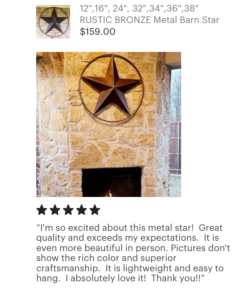 36" RUSTIC BRONZE COPPER BARN STAR METAL LONE STAR TWISTED ROPE RING WALL ART WESTERN HOME DECOR HANDMADE NEW #EH10011