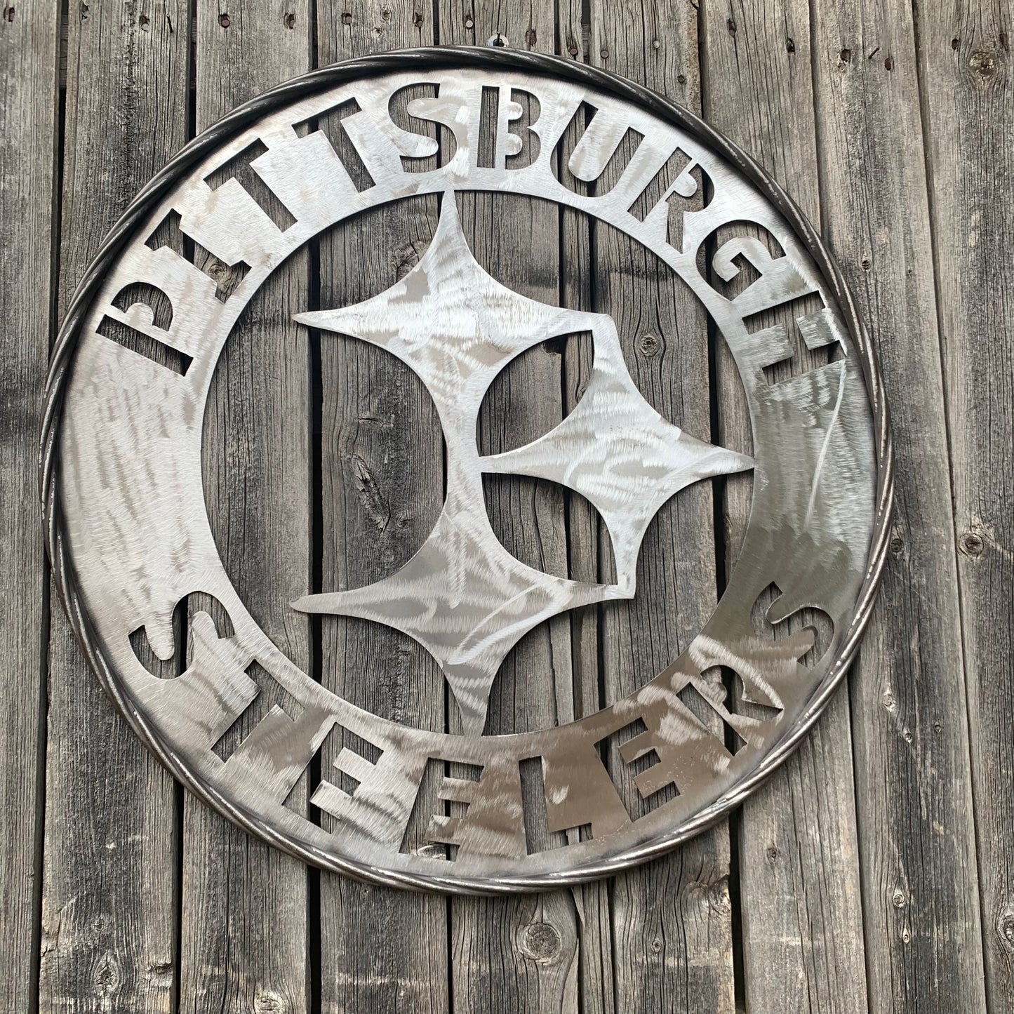 PITTSBURGH STEELERS CUSTOM RAW METAL VINTAGE CRAFT TEAM SIGN HANDMADE