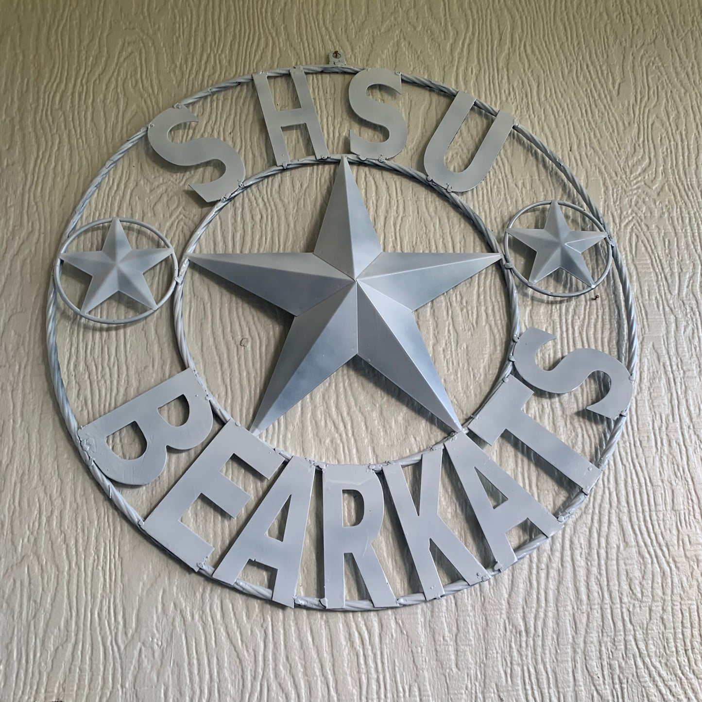 24",32" SHSU SAM HOUSTON BEARKATS RUSTIC WHITE METAL CUSTOM VINTAGE CRAFT RUSTIC BLACK TEAM STAR HANDMADE