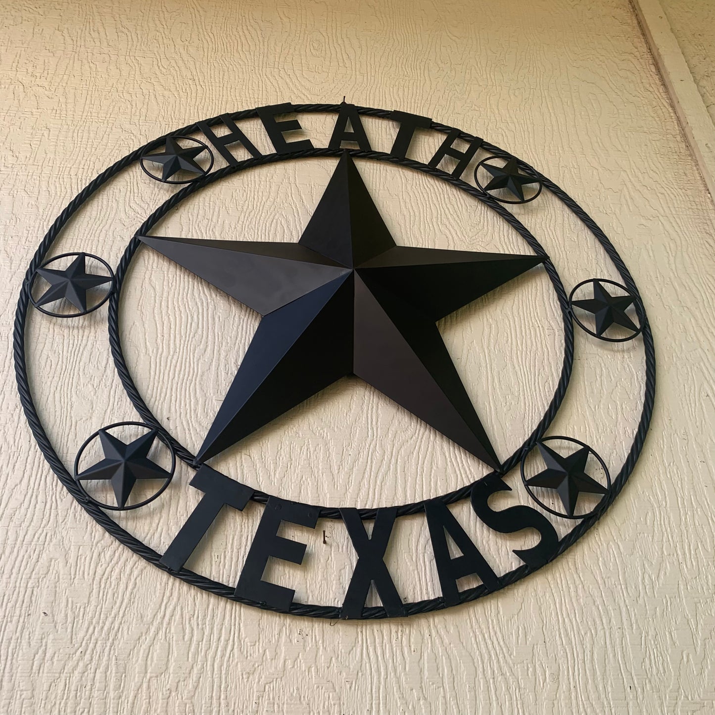 HEATH TEXAS STYLE CUSTOM STAR NAME BARN METAL STAR 3d TWISTED ROPE RING WESTERN HOME DECOR HANDMADE RUSTIC BLACK 24",32",34",36",40",42",44",46",50"