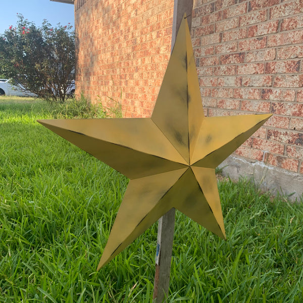 #EH10482 MUSTAND LIGHT YELLOW DISTRESSED BARN STAR TWO TONE METAL ART WESTERN HOME DECOR HANDMADE NEW