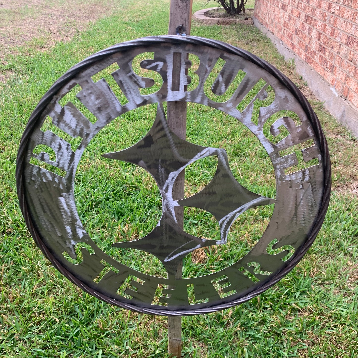 PITTSBURGH STEELERS CUSTOM RAW METAL VINTAGE CRAFT TEAM SIGN HANDMADE