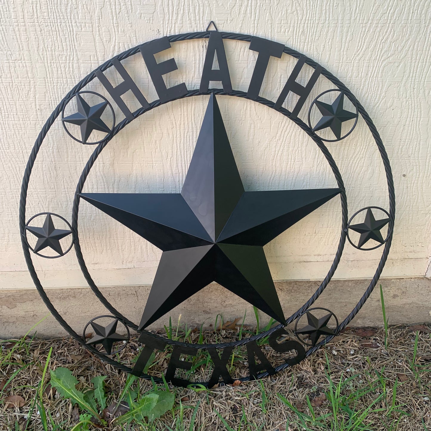 HEATH TEXAS STYLE CUSTOM STAR NAME BARN METAL STAR 3d TWISTED ROPE RING WESTERN HOME DECOR HANDMADE RUSTIC BLACK 24",32",34",36",40",42",44",46",50"