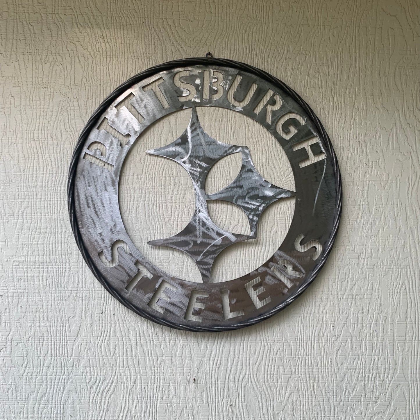 PITTSBURGH STEELERS CUSTOM RAW METAL VINTAGE CRAFT TEAM SIGN HANDMADE