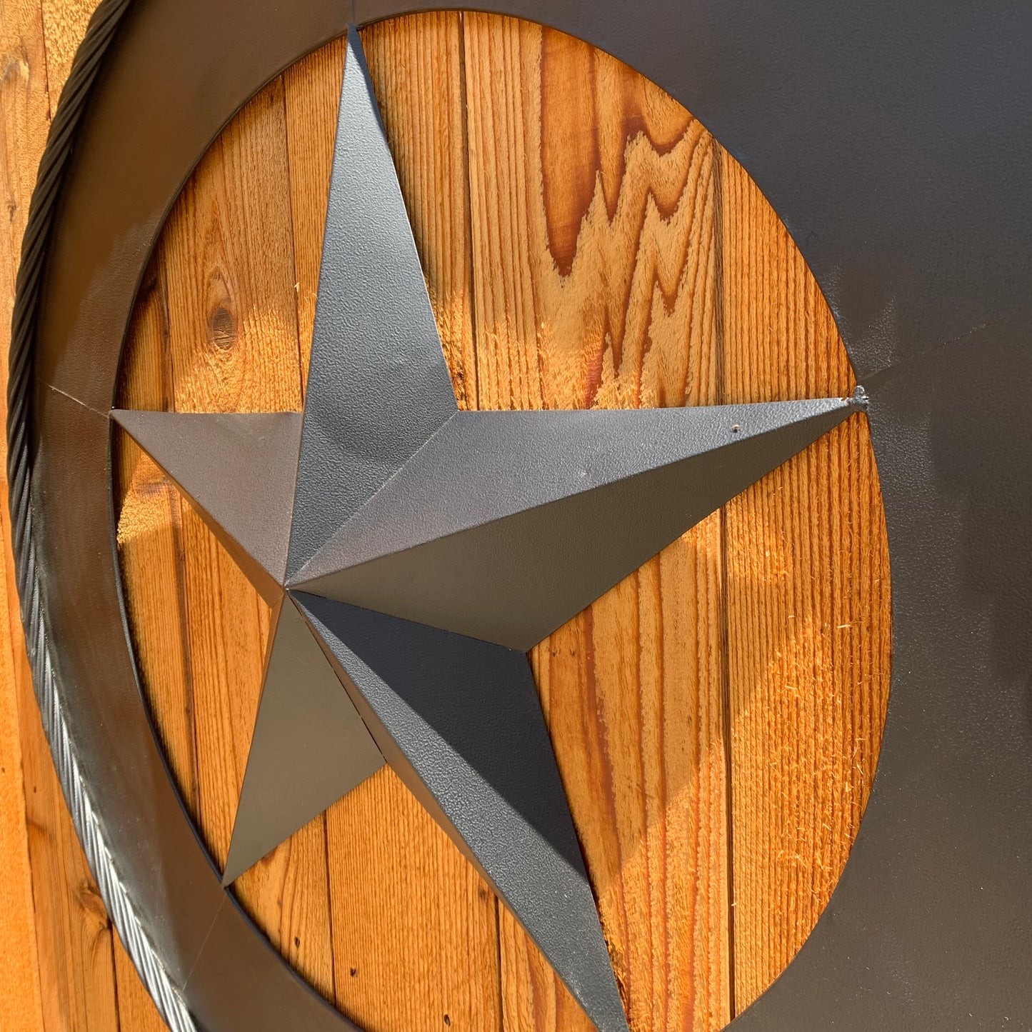 36" RUSTIC BLACK LONE STAR WIDE BAND RING TWISTED ROPE RING 3d METAL STAR WALL ART WESTERN HOME DECOR HANDMADE NEW #EH11879