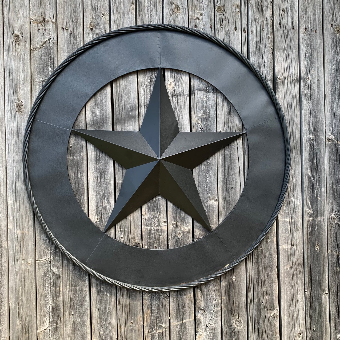36" RUSTIC BLACK LONE STAR WIDE BAND RING TWISTED ROPE RING 3d METAL STAR WALL ART WESTERN HOME DECOR HANDMADE NEW #EH11879